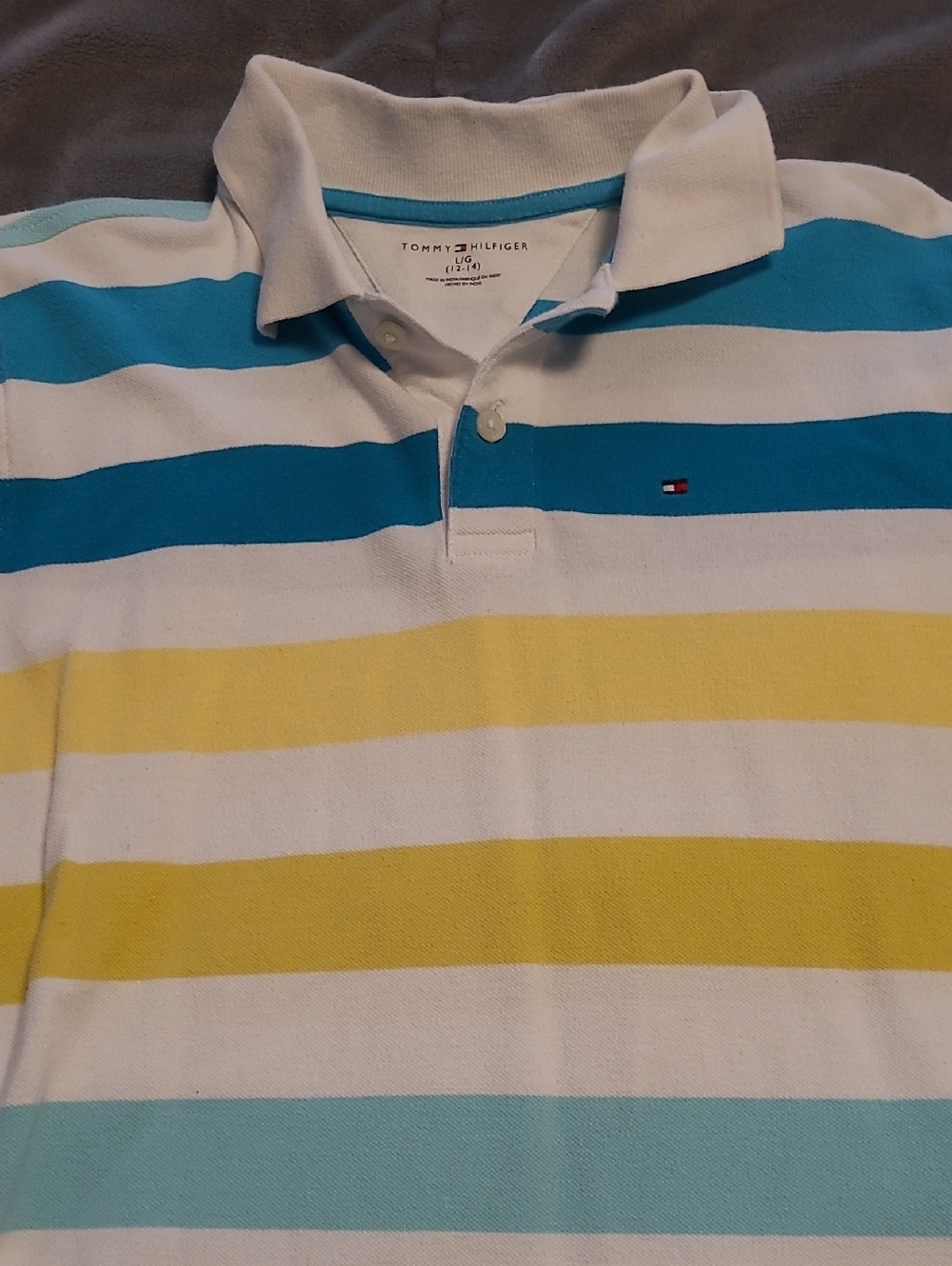 Tommy Hilfiger Striped Polo Shirt - White, Blue & Yellow